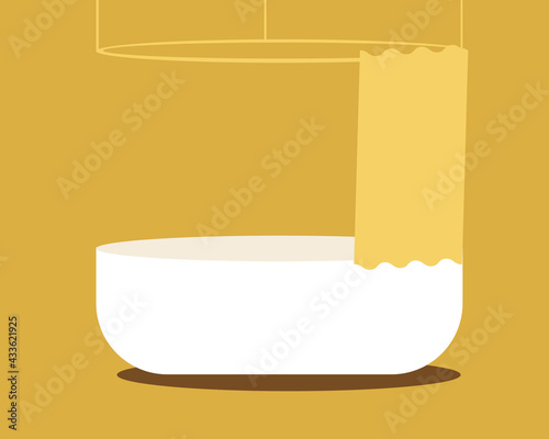Bathroom with curtain isolated, template, flat vector stock illustration with isolated bathtub for design
