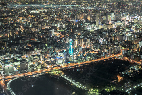 view of the city at night in Osaka Japan © Ke