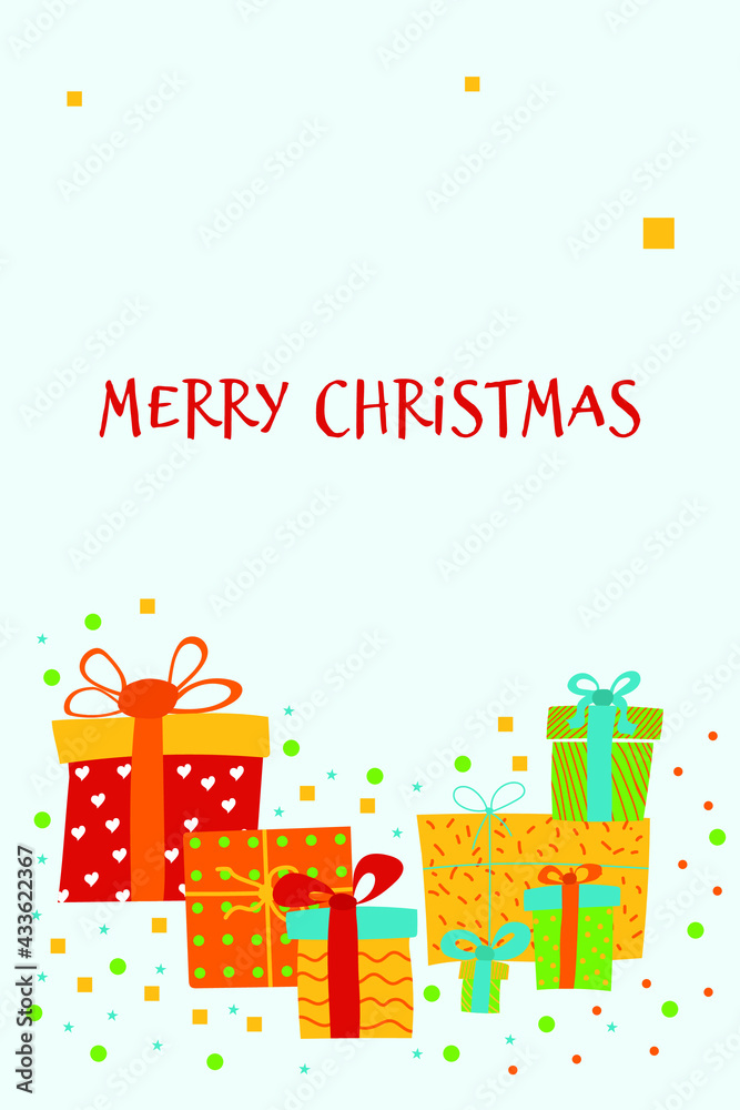 Merry Christmas Greeting card with gift boxes. Vector Illustration Merry Christmas Greeting card with gift boxes. Vector Illustration