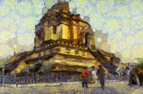 Ancient pagoda Illustrations creates an impressionist style of painting.