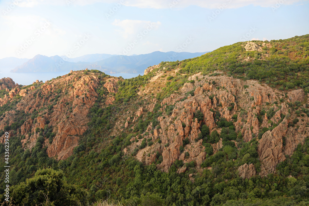 incredible red badlands  called Calanques de Piana of western Corsica