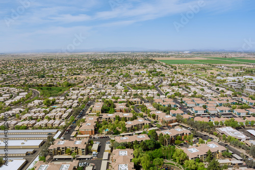 Aerial view urban quarter of residential development area roofs landscape on the Avondale small-town city