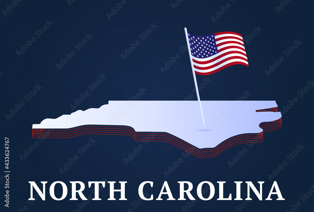 north carolina state Isometric map and USA national flag 3D isometric ...