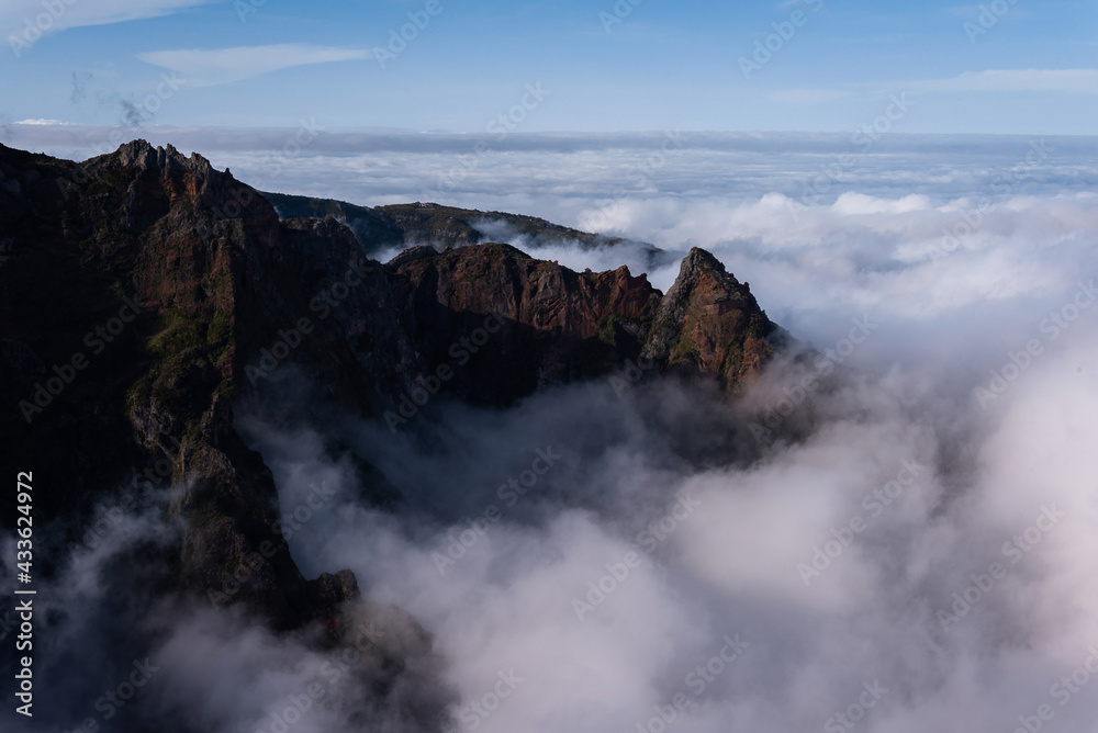 Wonderful mountain in Madeira island Pico do Arieiro foggy day sunset Wonderful mountain in Madeira island Pico do Arieiro foggy day sunset