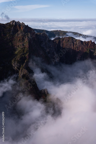 Wonderful mountain in Madeira island Pico do Arieiro foggy day sunset