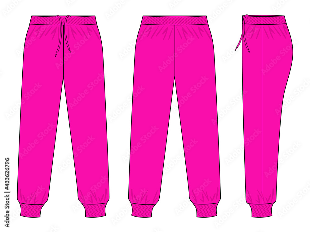 Pink Tracksuit Pants Template Vector On White Background.Front, Back ...