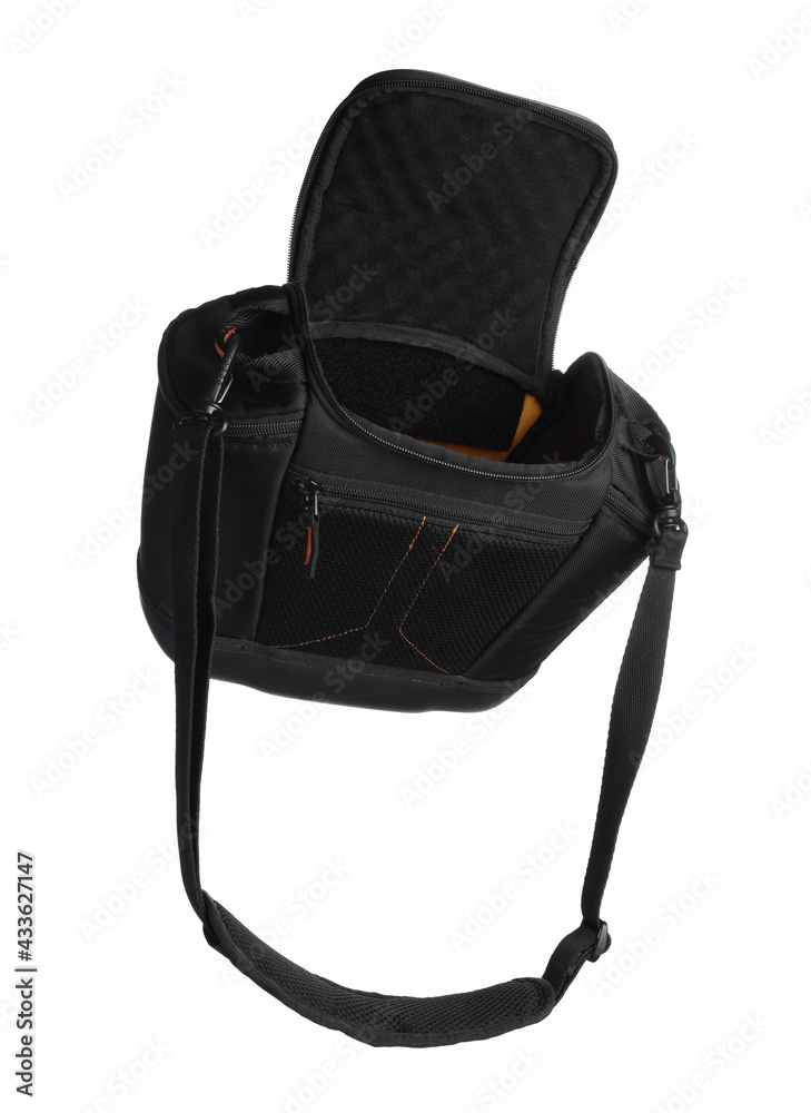 Naklejka premium Bag for camera isolated on white. Professional accessory
