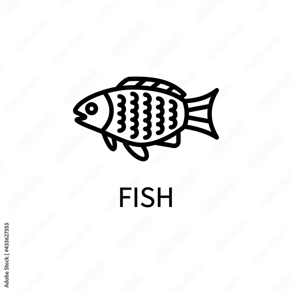 Obraz premium Fish Line Icon In Simple Style. Healthy Food. Natural Product. Vector sign in a simple style isolated on a white background.