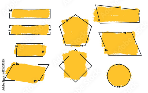 Quote box frame, big set. Quote box icon. Texting quote boxes. Blank Grunge brush background. Vector illustration 