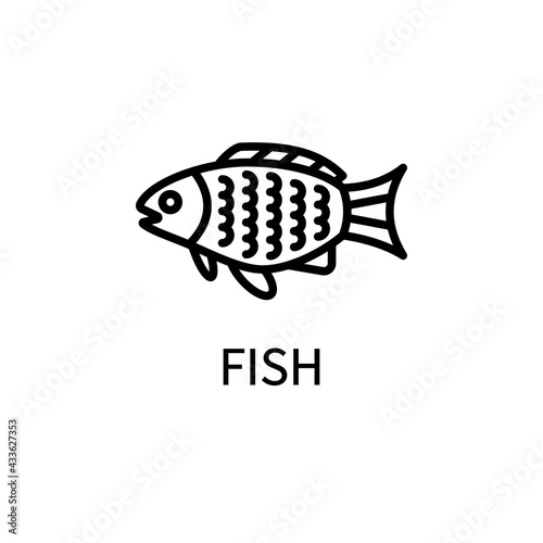 Fish Line Icon In Simple Style. Healthy Food. Natural Product. Vector sign in a simple style isolated on a white background.