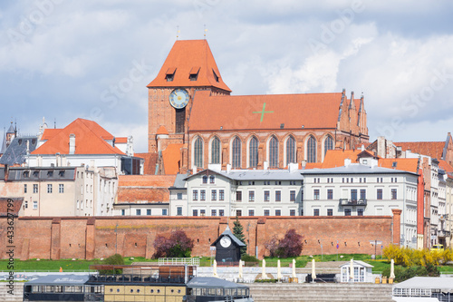 Gothic cathedral in Toruń - panorama from the Vistula river bank