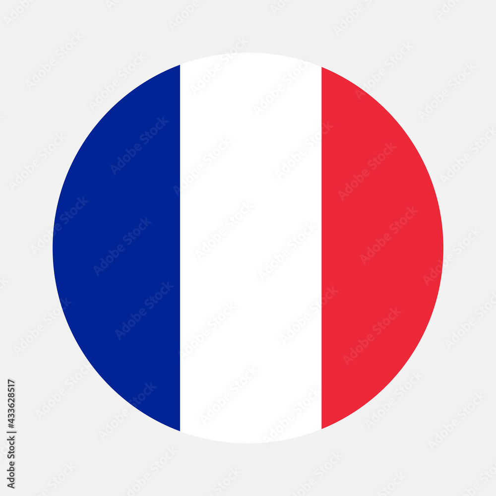 Round flag of France country. France flag with button or badge. Round flag of France country. France flag with button or badge.