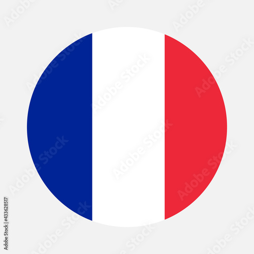 Round flag of France country. France flag with button or badge.