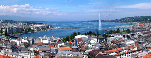 Panoramic aerial view of Geneva in a beautiful summer day
