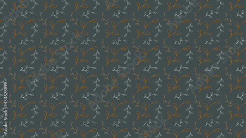 Pattern background with hand-drawn leaves in warm brown and white colors