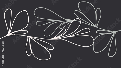 Thumbnail background with hand-drawn leaves in dark grey and white colors
