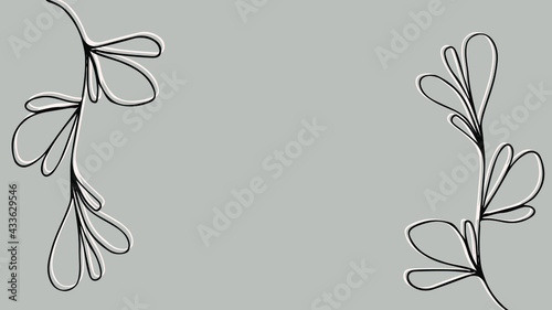 Thumbnail background with hand-drawn leaves in light grey, black and white colors