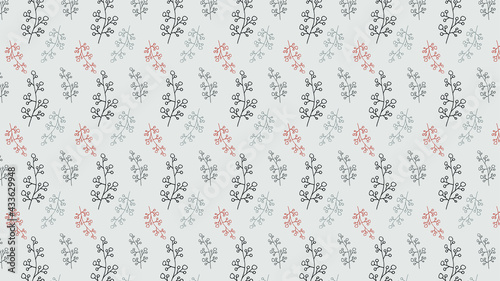 Pattern background with hand-drawn sea corals in grey and red colors