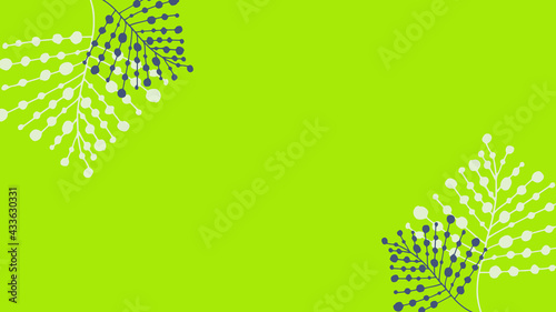 Thumbnail background with hand-drawn tropical leaves in grey, green and white colors