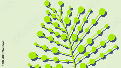 Thumbnail background with hand-drawn tropical leaves in grey, green and white colors