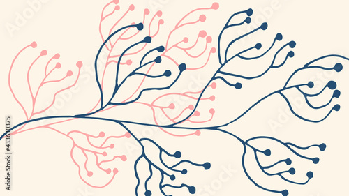 Thumbnail background with hand-drawn leaves in beige, pink and blue colors