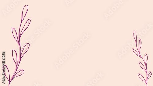 Thumbnail background with hand-drawn leaves in beige, pink and blue colors