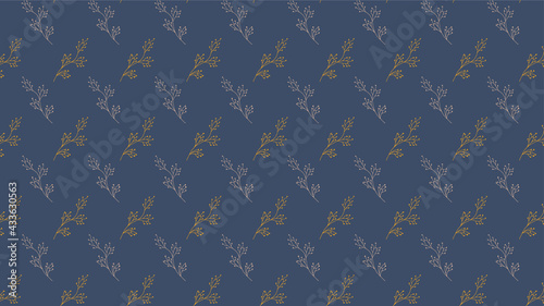 Pattern background with hand-drawn leaves in grey, orange and beige colors