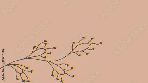 Thumbnail background with hand-drawn leaves in grey, orange and beige colors