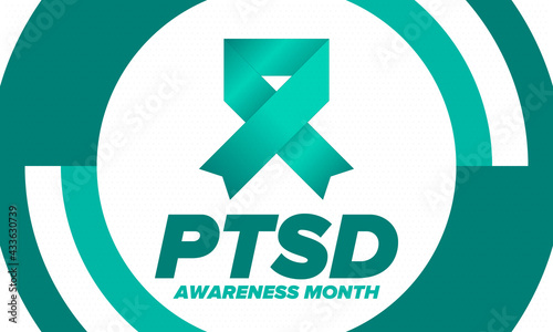 PTSD Awareness Month in June. Post Traumatic Stress Disorder. Celebrated annual in United States. Medical health care and awareness design. Poster, card, banner and background. Vector illustration