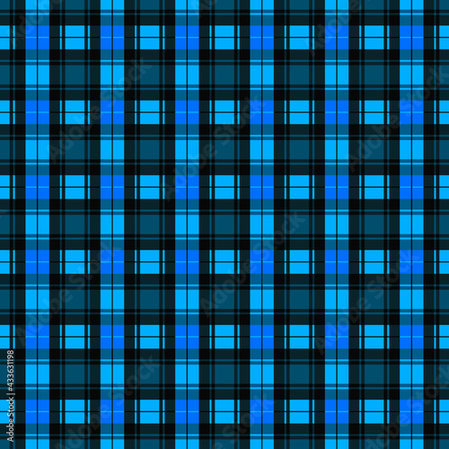 Vector seamless squares make up pattern. The same blue lines make plaid ornament. Scottish blue plaid for cloth like shirt.