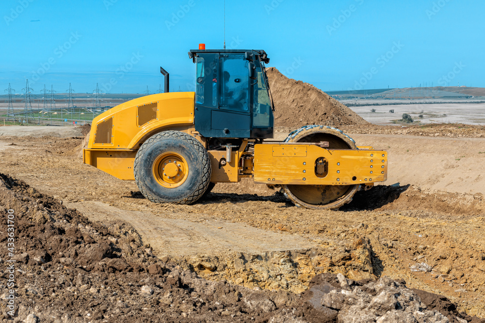 Special wheeled construction equipment roller for ramming, compaction, soil Special wheeled construction equipment roller for ramming, compaction, soil