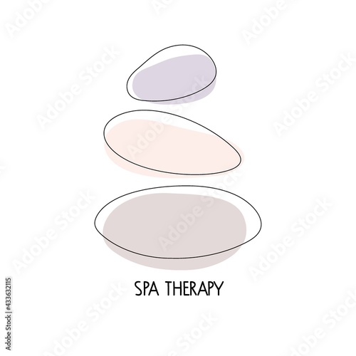 Spa therapy template. Balancing stones on white background. Abstract vector logo with stones. Minimalist hand drawn illustration for Spa lounge, beauty salon, massage area, yoga center, cosmetic
