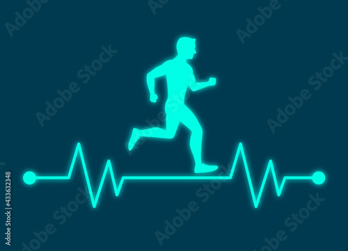 Running man with line ecg heartbeat, Healthy cardio heart stronger, Simple flat design icon symbol, Isolated on white background, Vector illustration