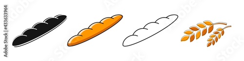 Baguette Bakery Product Vector. French traditional baguette sketch with wheat ears