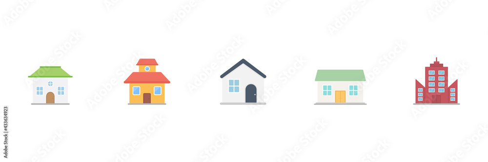 Building icon large set. Modern buildings and estate symbol colorful collection. Vector isolated on white	