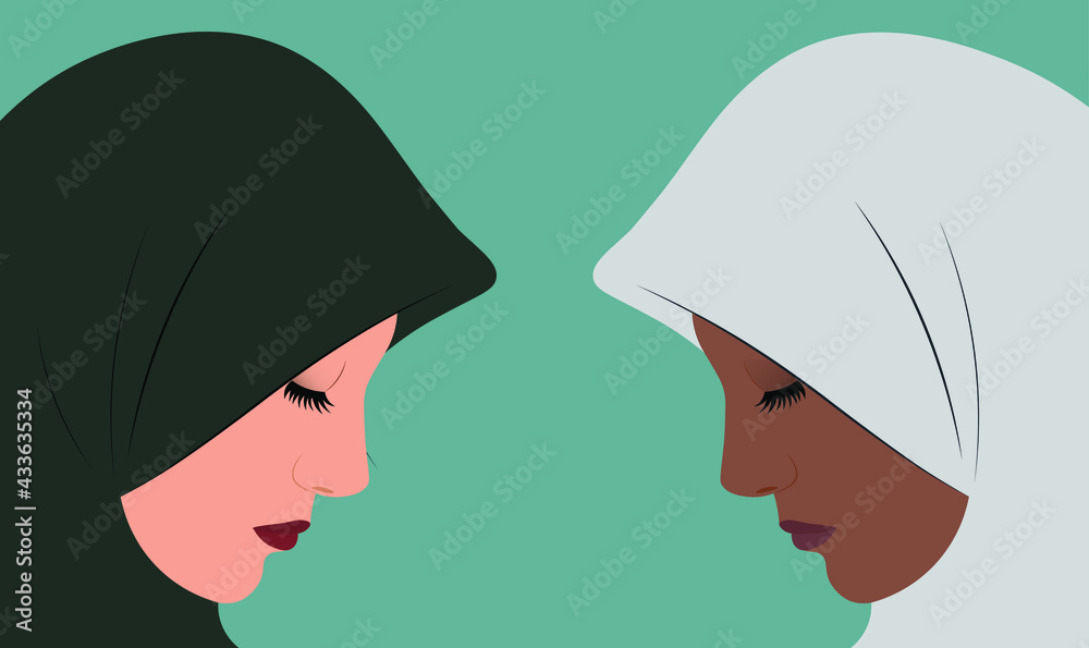 Arabic women in hijab praying from UAE or Saudi arabia and Africa. Sad young beautiful muslim girls in traditional abaya background Arabic women in hijab praying from UAE or Saudi arabia and Africa. Sad young beautiful muslim girls in traditional abaya background
