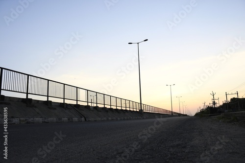 Morning View, Sunrise in the morning, Street light pattern on the bridge