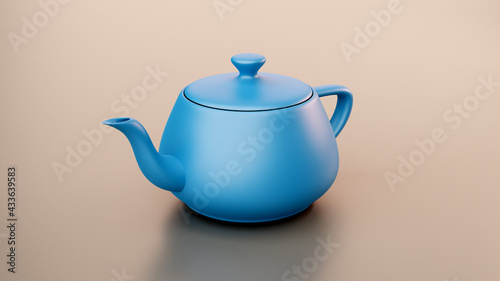 3d teapot on brown background. Recreation of the famous utah teapot model photo