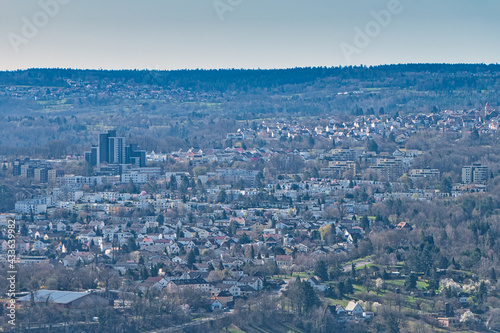 Blick über die Stadt Pforzheim ins Rotplattengebiet Richtung Büchenbronn