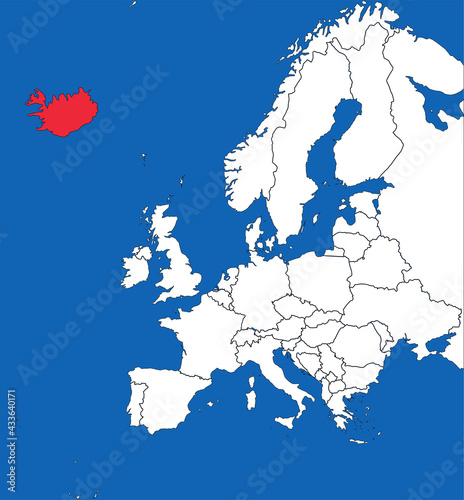 Iceland map highlighted on european country. White on blue background. Business concepts and backgrounds.
