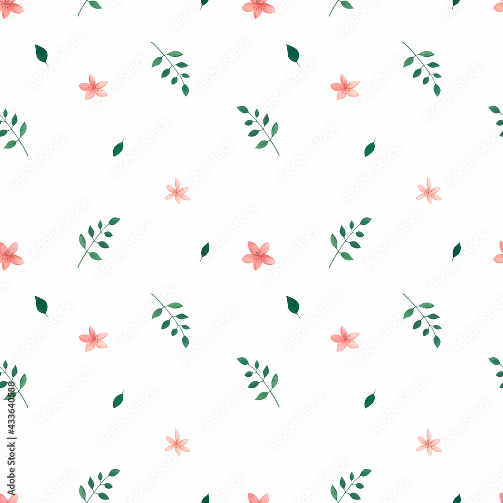 Watercolor hand-painted floral seamless pattern. Cozy things collection
