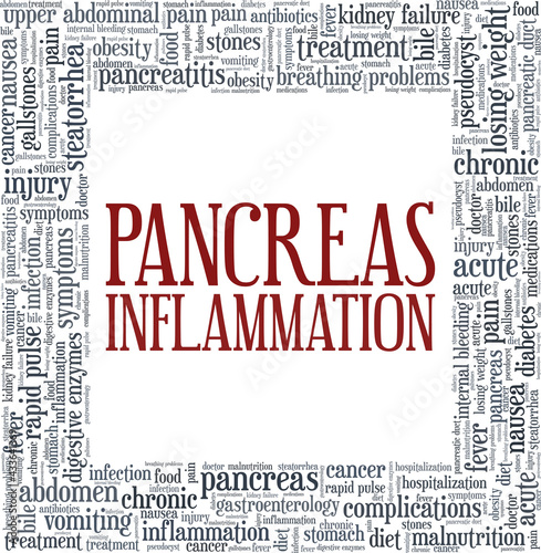 Pancreas inflammation vector illustration word cloud isolated on a white background.