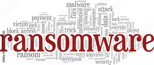 Ransomware vector illustration word cloud isolated on a white background.