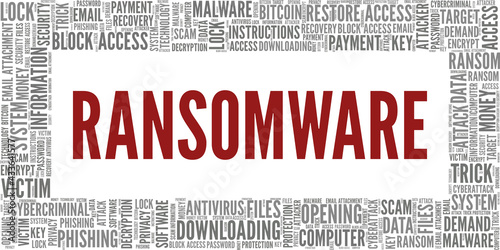 Ransomware vector illustration word cloud isolated on a white background.