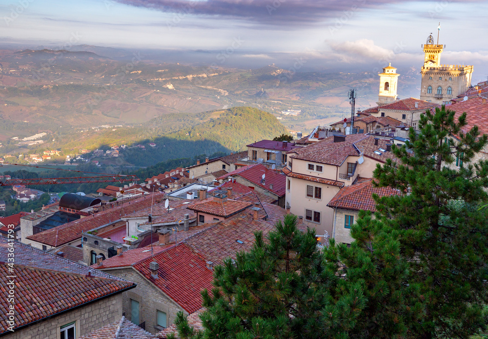 San Marino Aerial view of the valley in the morning.