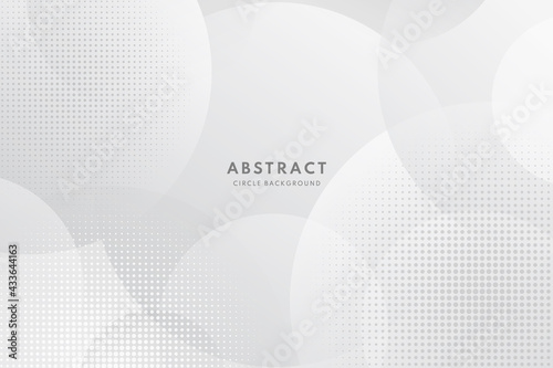 Abstract modern white and gray circle overlapping with halftone background. Minimal style Design. for presentation, banner, cover, web, flyer, card, poster, wallpaper, slide, magazine. Vector EPS10