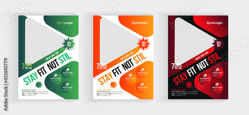 Gym Fitness Flyer Layout template with 3 color And  Photo Placeholders 