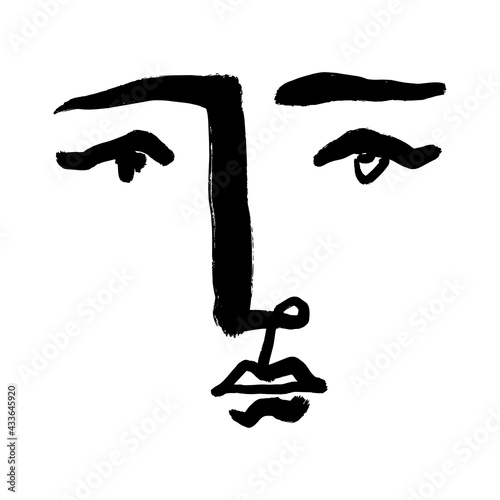 Minimalist line face, brush ink style, good for wall art print and more.