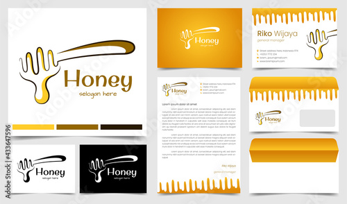 honey logo with corporate identity: business card, letterhead and envelope
