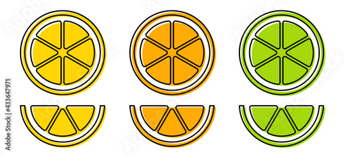 Flat linear design. Orange fruit icon for apps, web sites and public use. A slice of orange or lemon. Vector